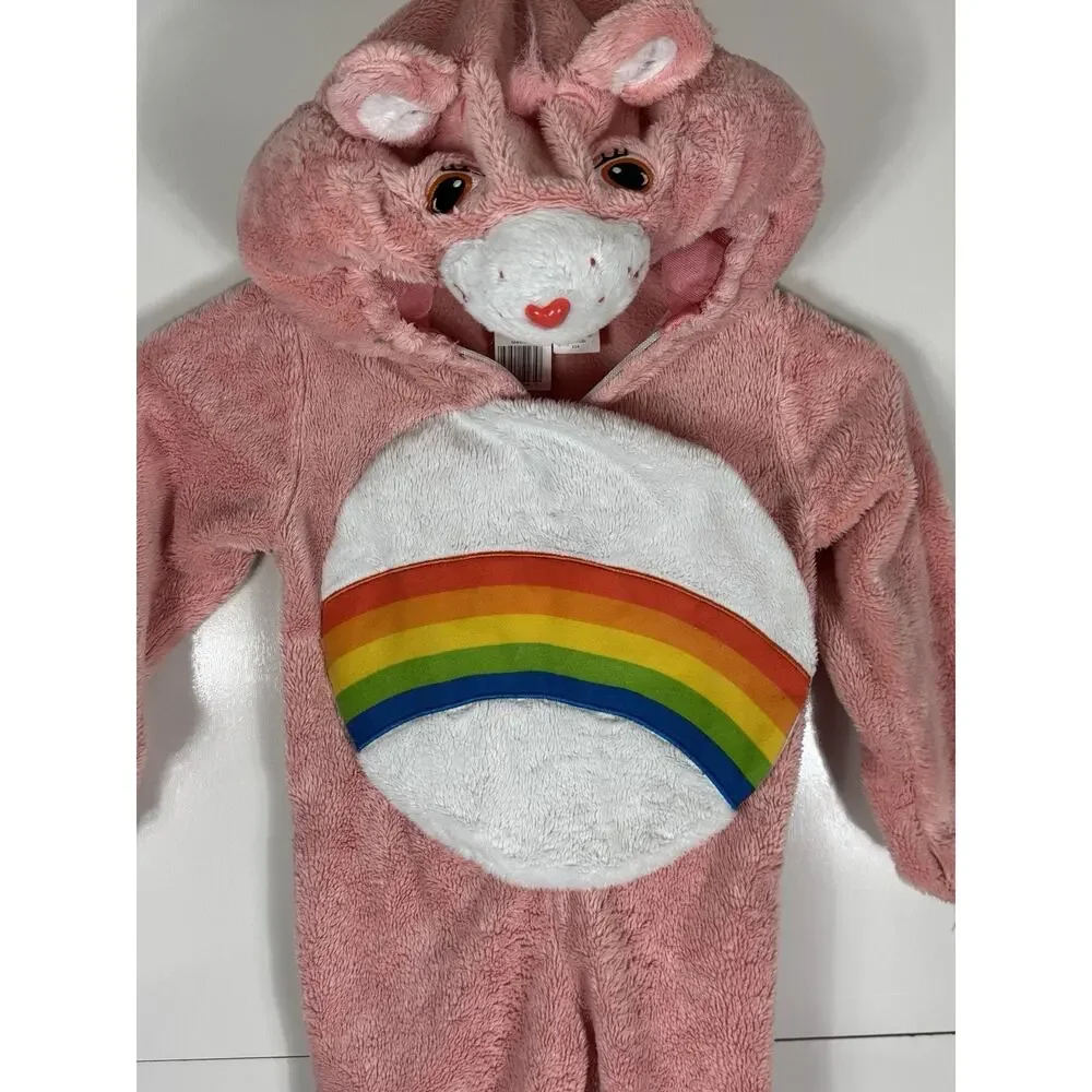 Care Bears VTG 2003 Pink Rainbow Cheer Bear Plush Costume Hooded Pajamas 3T- 4T